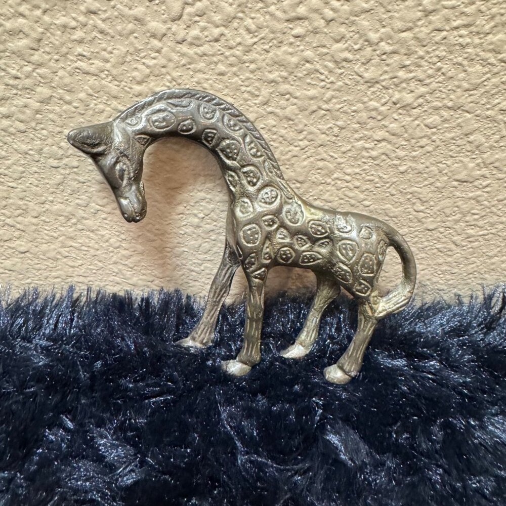 Brass Miniture Giraffe Figurine With Textured Detailing  3" Tall
